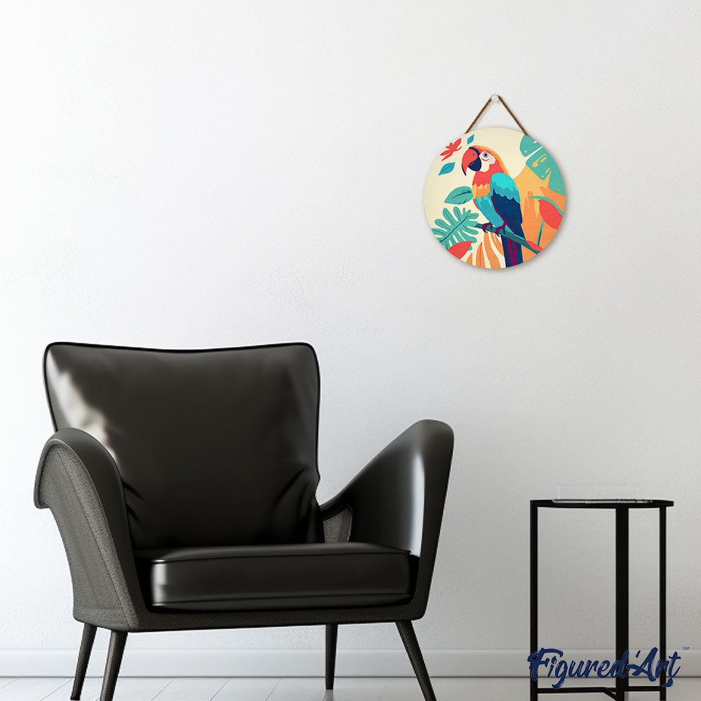 Malen nach Zahlen auf Holzscheibe – Tropischer Papagei