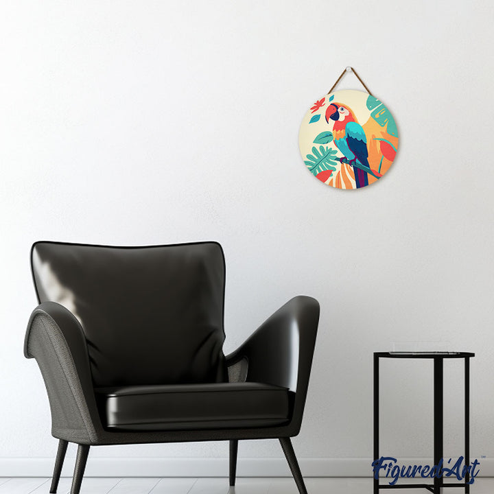 Malen nach Zahlen auf Holzscheibe – Tropischer Papagei