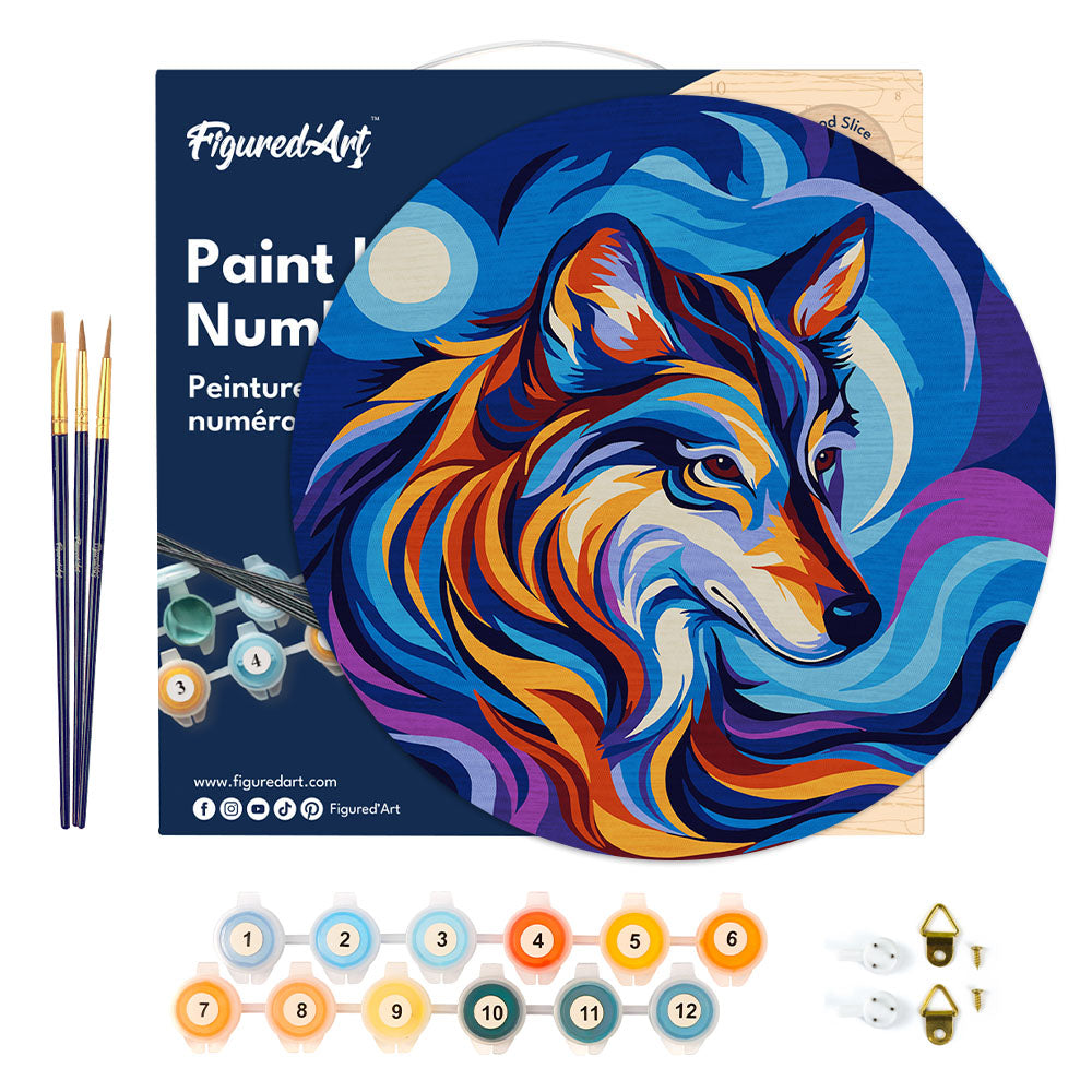 Malen nach Zahlen auf Holzscheibe – Wolf