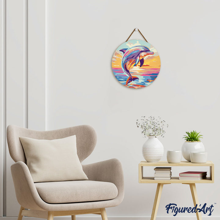 Malen nach Zahlen auf Holzscheibe – Delfin