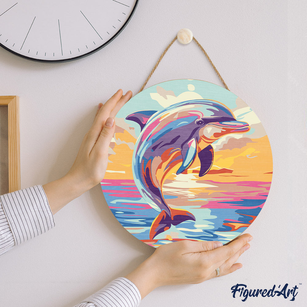 Malen nach Zahlen auf Holzscheibe – Delfin - Kidis Art