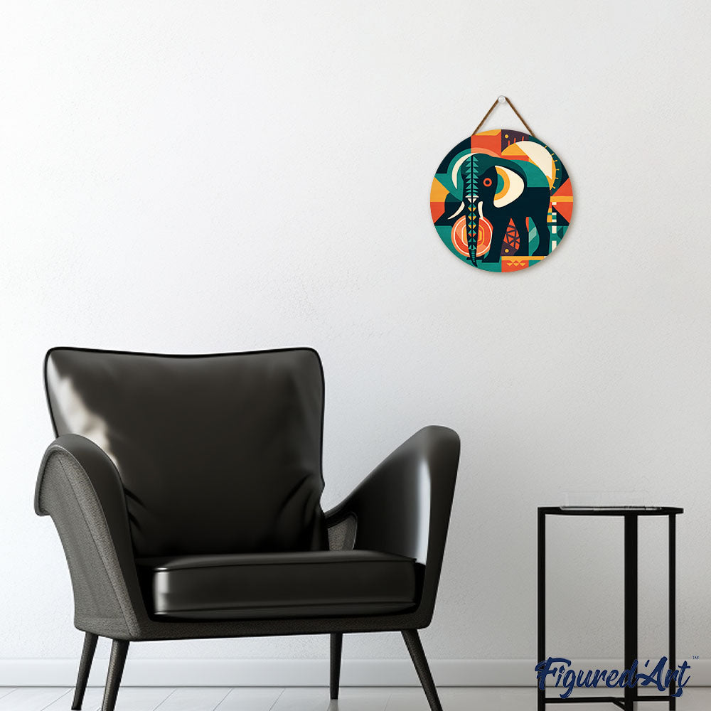 Malen nach Zahlen auf Holzscheibe – Elefant im Art-Déco-Stil - Kidis Art