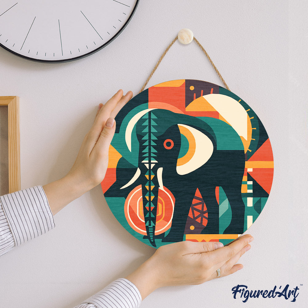 Malen nach Zahlen auf Holzscheibe – Elefant im Art-Déco-Stil - Kidis Art