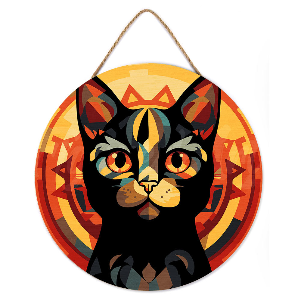 Malen nach Zahlen auf Holzscheibe – Schwarze Katze im Art-Déco-Stil - Kidis Art