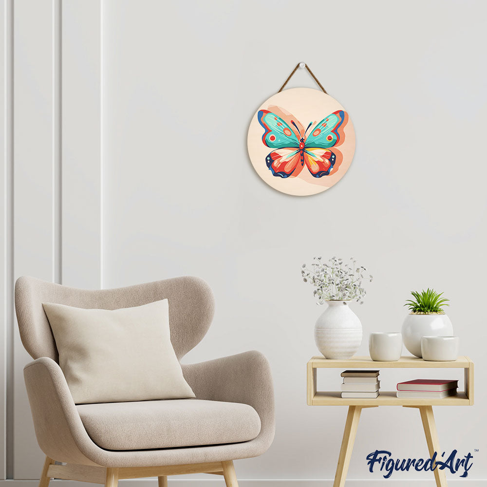 Malen nach Zahlen auf Holzscheibe – Schmetterling