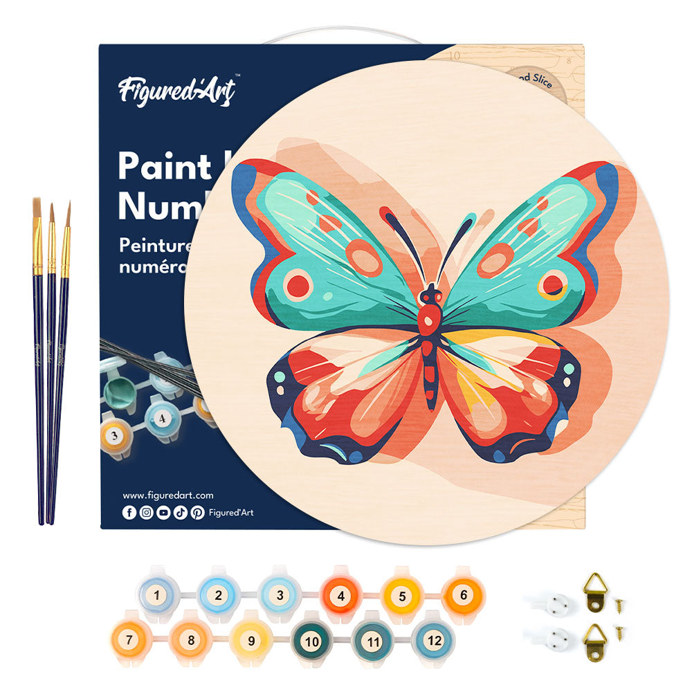 Malen nach Zahlen auf Holzscheibe – Schmetterling