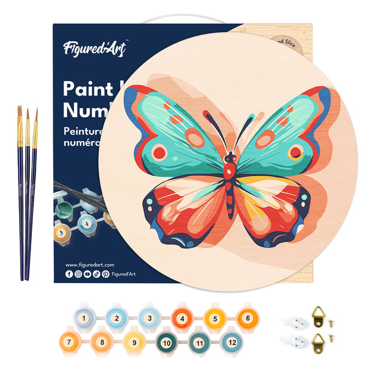 Malen nach Zahlen auf Holzscheibe – Schmetterling