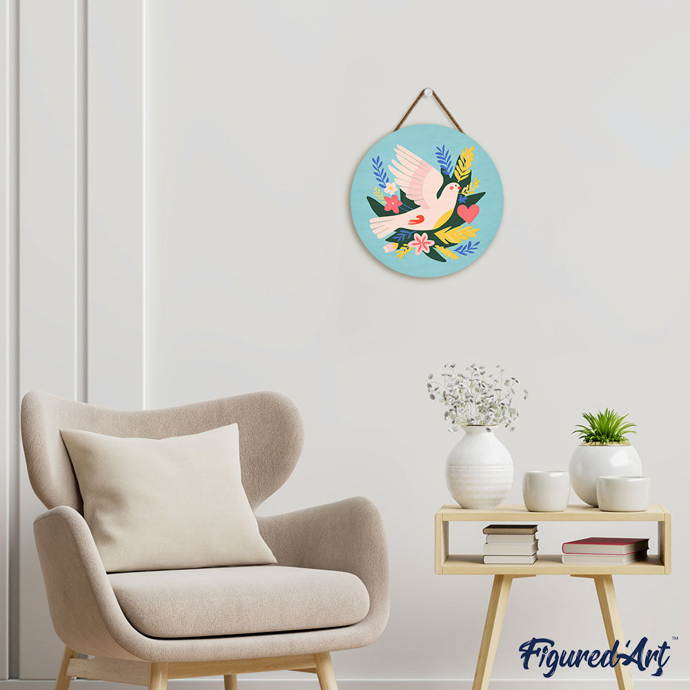 Malen nach Zahlen auf Holzscheibe – Vogel und Blumen