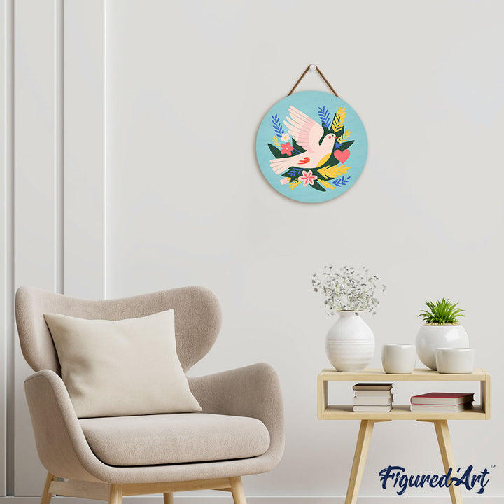 Malen nach Zahlen auf Holzscheibe – Vogel und Blumen