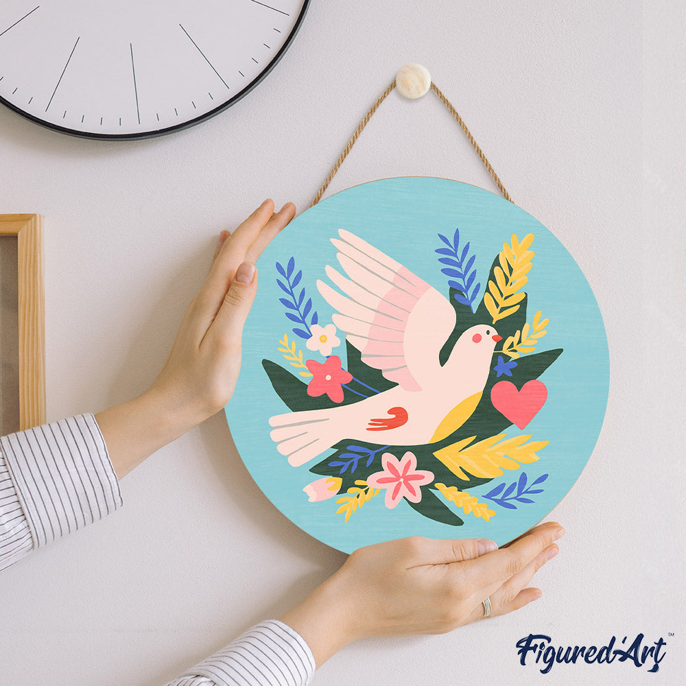 Malen nach Zahlen auf Holzscheibe – Vogel und Blumen - Kidis Art