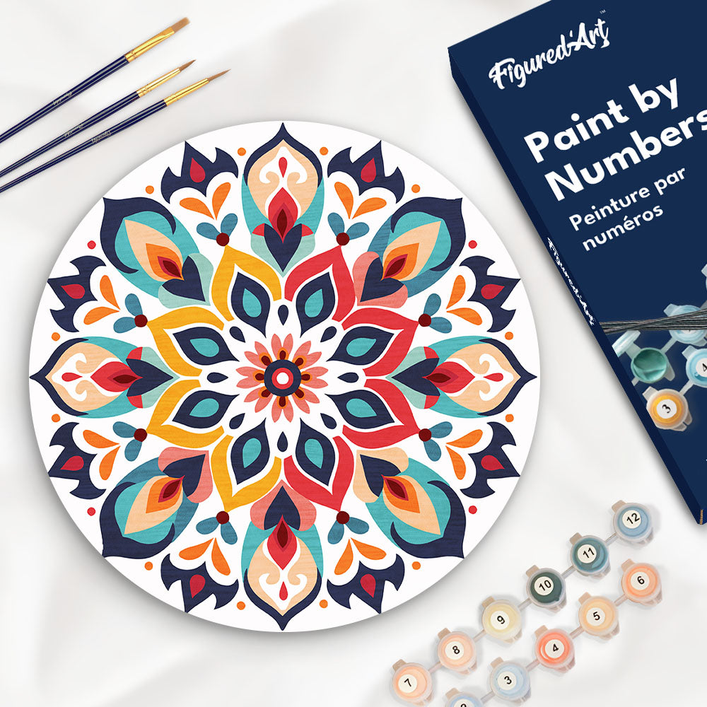 Malen nach Zahlen auf Holzscheibe – Blumenmandala - Kidis Art