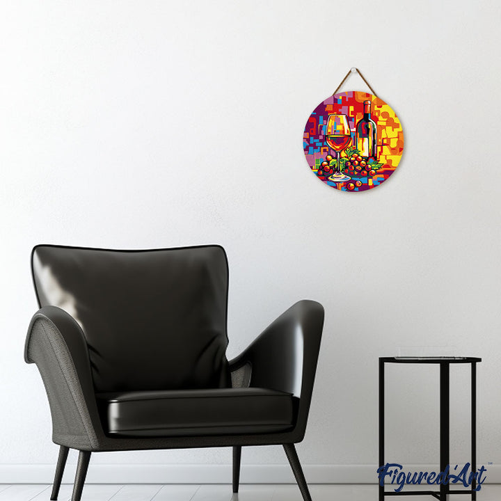 Malen nach Zahlen auf Holzscheibe – Wein und Trauben