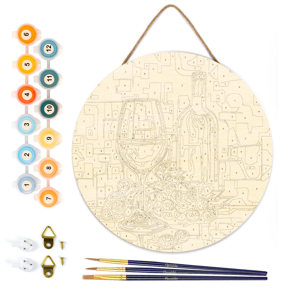 Malen nach Zahlen auf Holzscheibe – Wein und Trauben