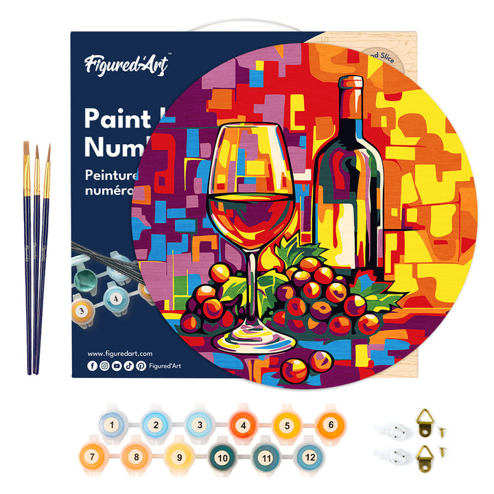 Malen nach Zahlen auf Holzscheibe – Wein und Trauben