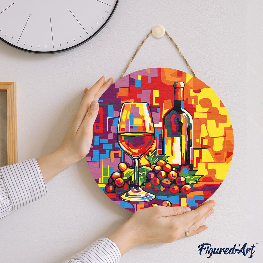 Malen nach Zahlen auf Holzscheibe – Wein und Trauben