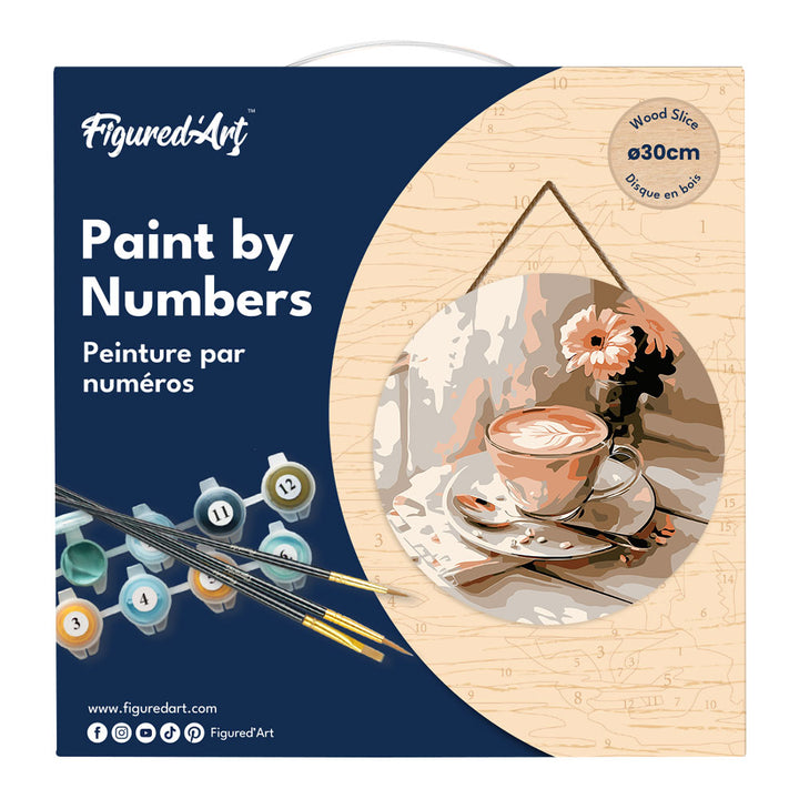 Malen nach Zahlen auf Holzscheibe – Morgenkaffee