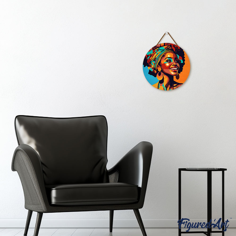 Malen nach Zahlen auf Holzscheibe – Afrikanische Königin Pop Art