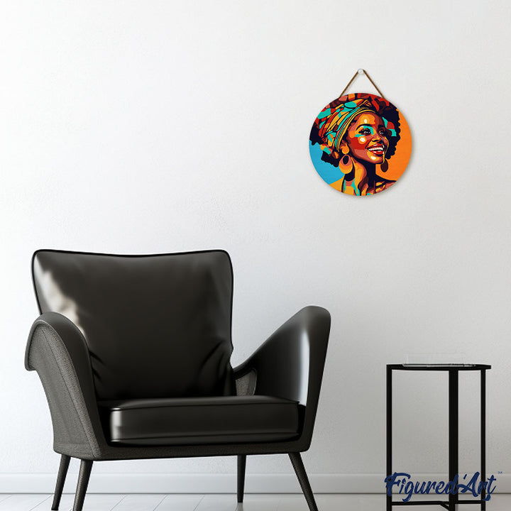 Malen nach Zahlen auf Holzscheibe – Afrikanische Königin Pop Art