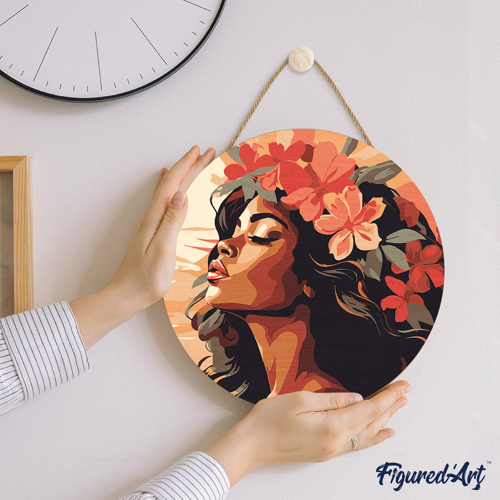 Malen nach Zahlen auf Holzscheibe – Blumenfrau - Kidis Art