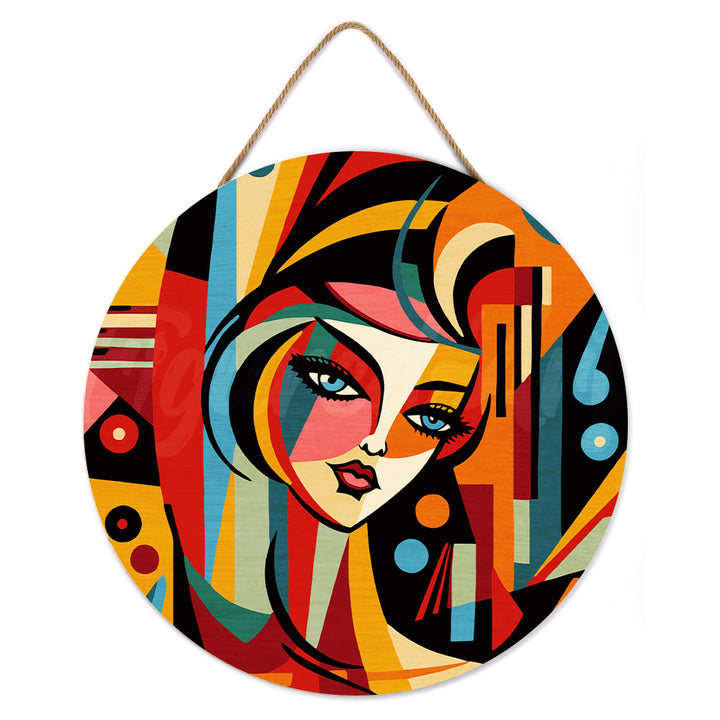 Malen nach Zahlen auf Holzscheibe – Abstrakte Frau im Picasso-Stil