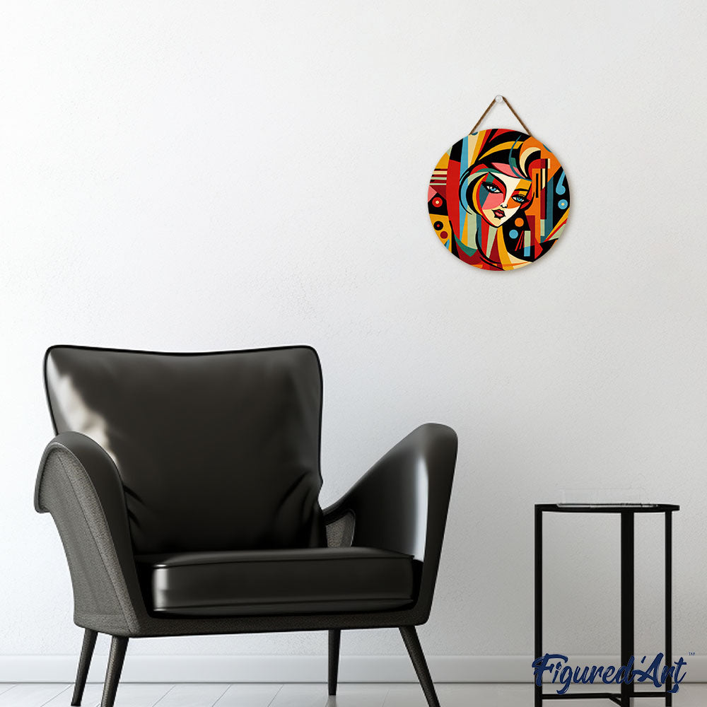 Malen nach Zahlen auf Holzscheibe – Abstrakte Frau im Picasso-Stil