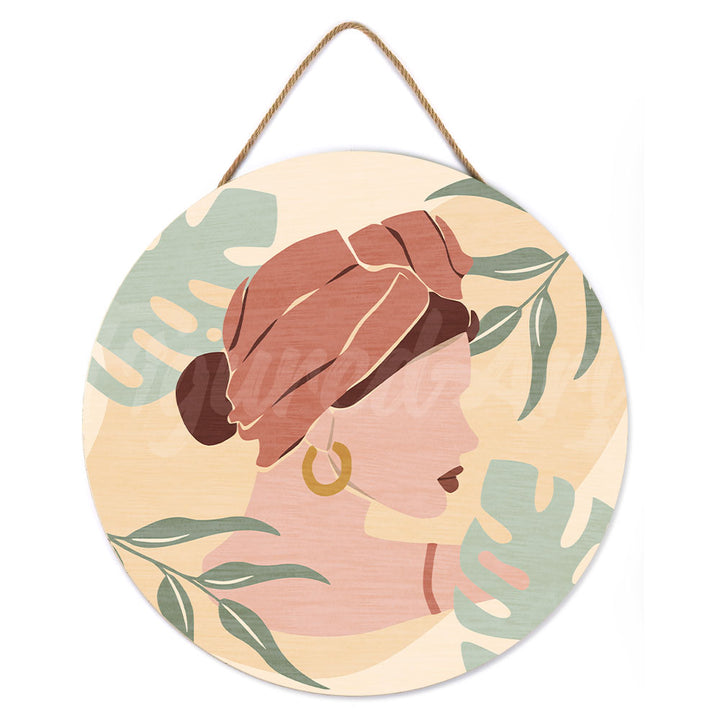 Malen nach Zahlen auf Holzscheibe – Frau mit Turban im Profil