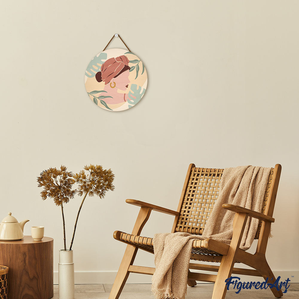 Malen nach Zahlen auf Holzscheibe – Frau mit Turban im Profil