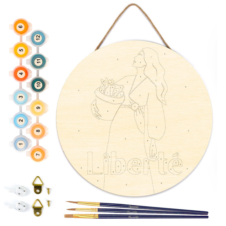 Malen nach Zahlen auf Holzscheibe – Freiheit