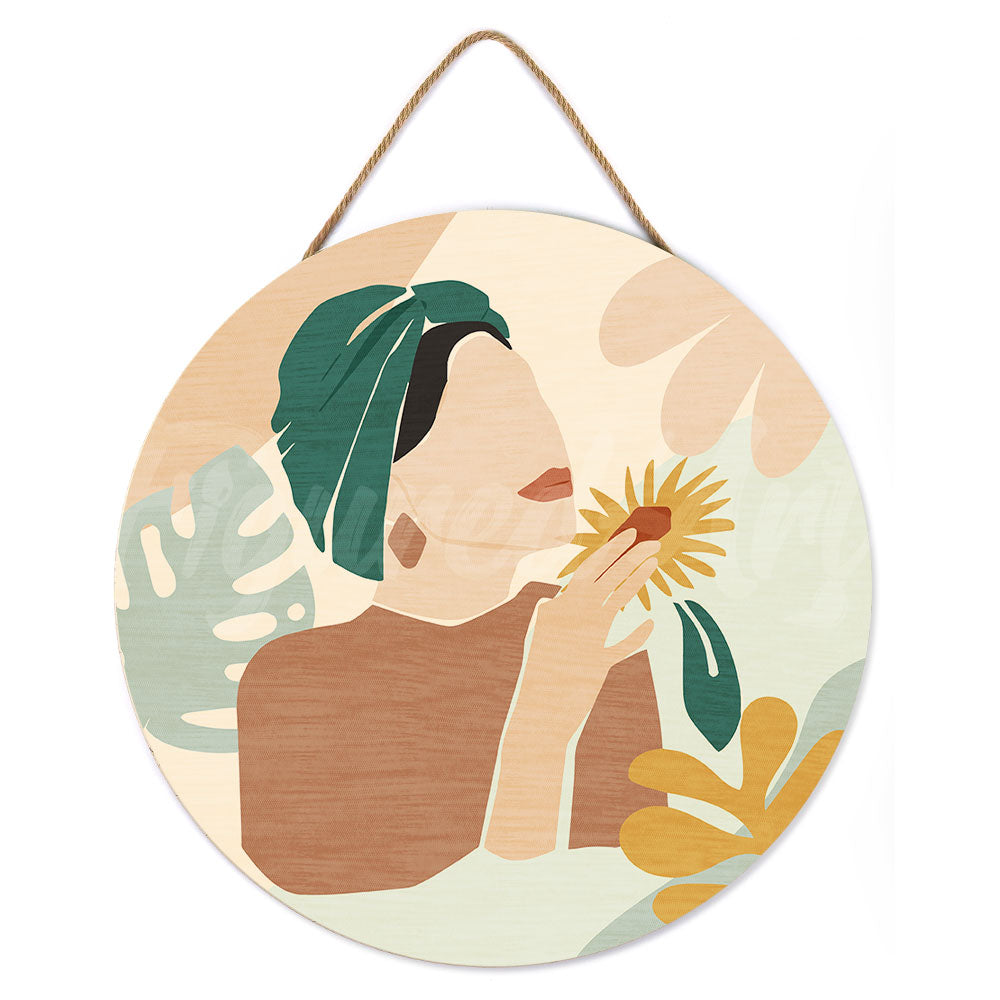 Malen nach Zahlen auf Holzscheibe – Frau mit grünem Turban