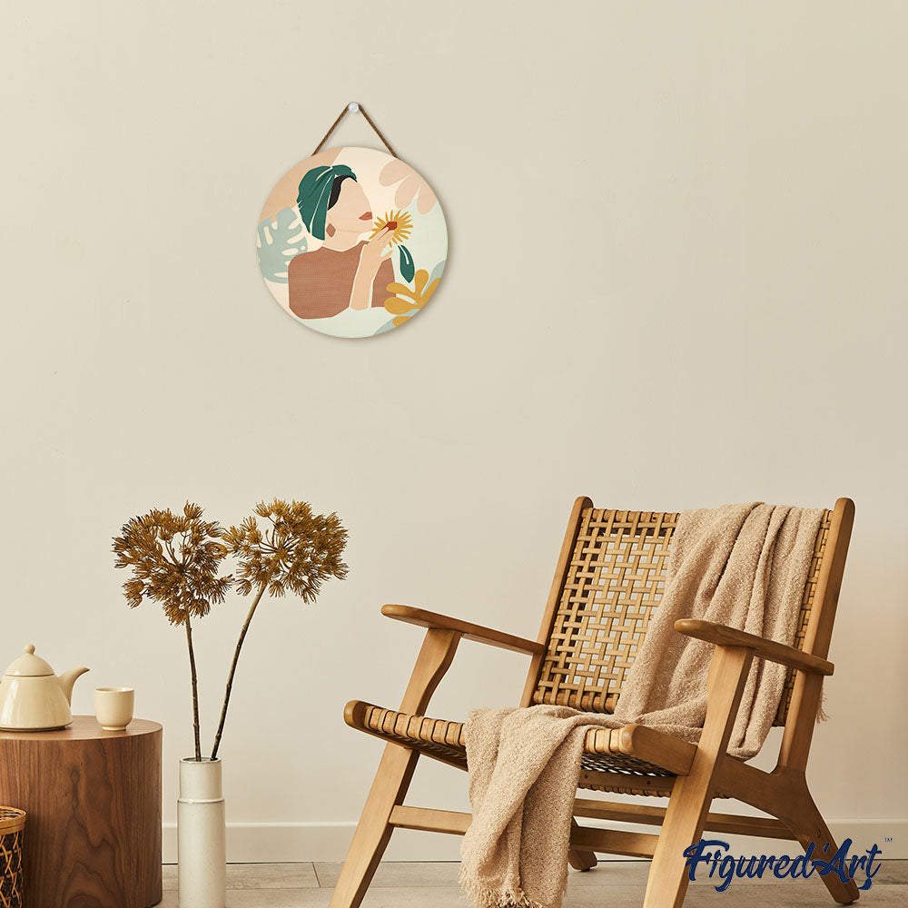 Malen nach Zahlen auf Holzscheibe – Frau mit grünem Turban