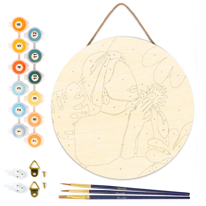 Malen nach Zahlen auf Holzscheibe – Frau mit grünem Turban