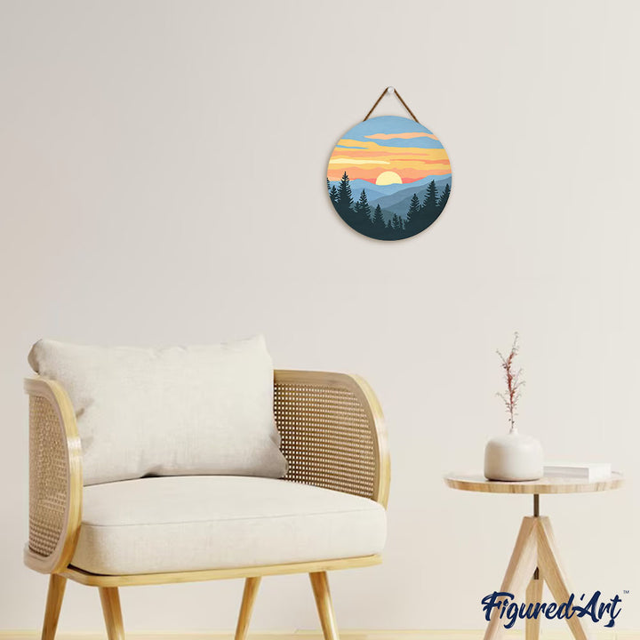 Malen nach Zahlen auf Holzscheibe – Kiefernwald