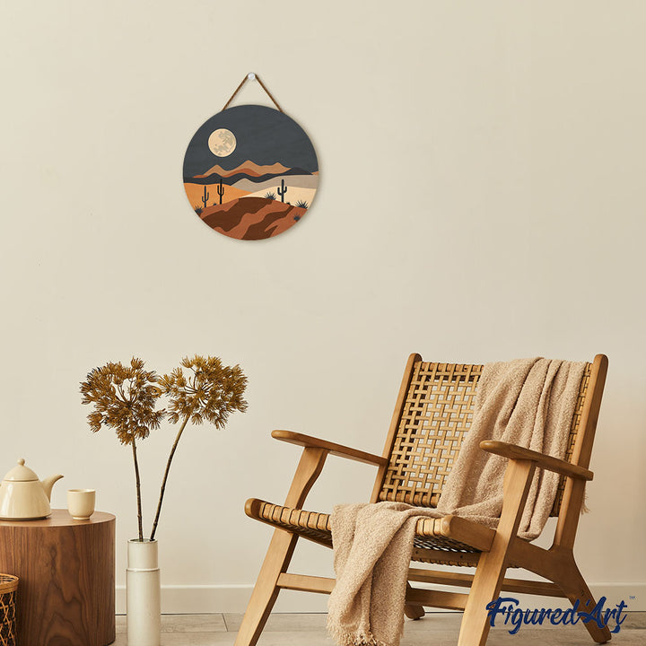 Malen nach Zahlen auf Holzscheibe – Mondschein in der Wüste