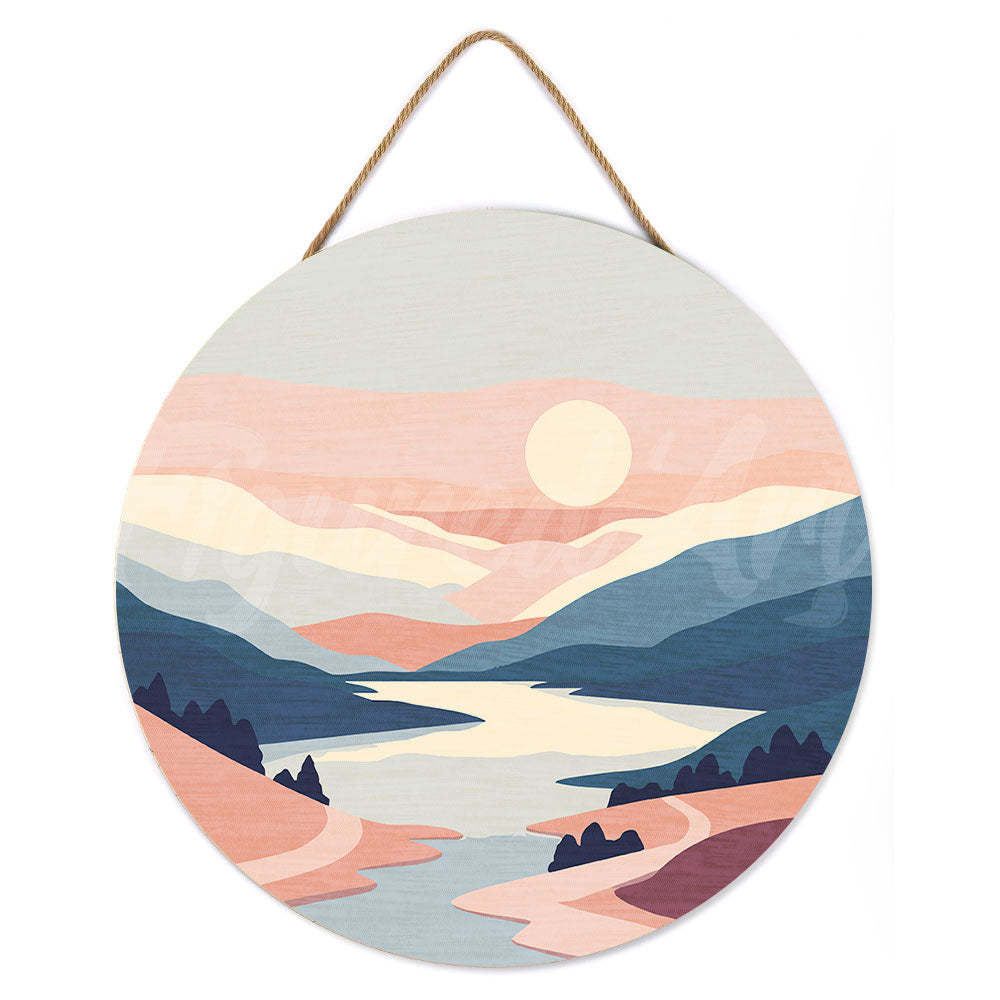 Malen nach Zahlen auf Holzscheibe – Pastellfarbener Sonnenaufgang - Kidis Art