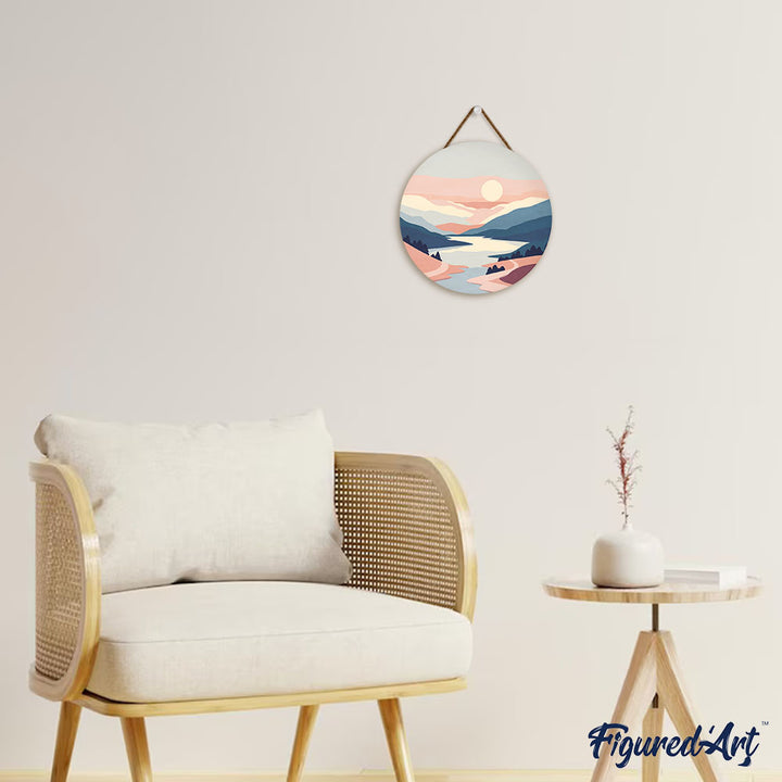 Malen nach Zahlen auf Holzscheibe – Pastellfarbener Sonnenaufgang