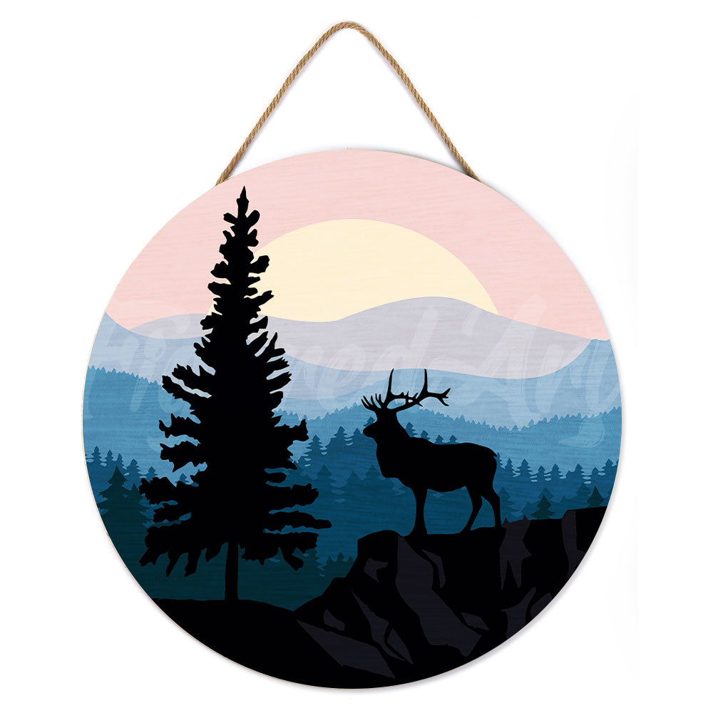 Malen nach Zahlen auf Holzscheibe – Majestätischer Hirsch und Landschaft