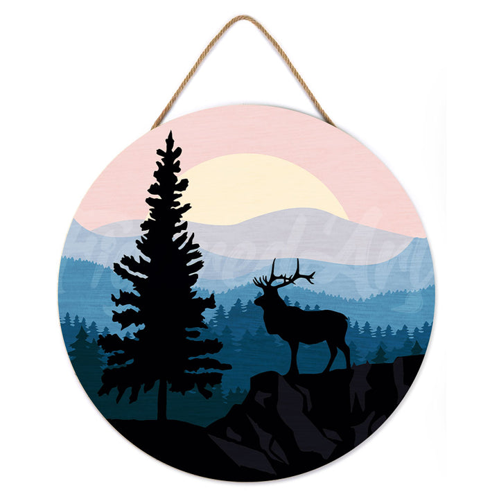 Malen nach Zahlen auf Holzscheibe – Majestätischer Hirsch und Landschaft