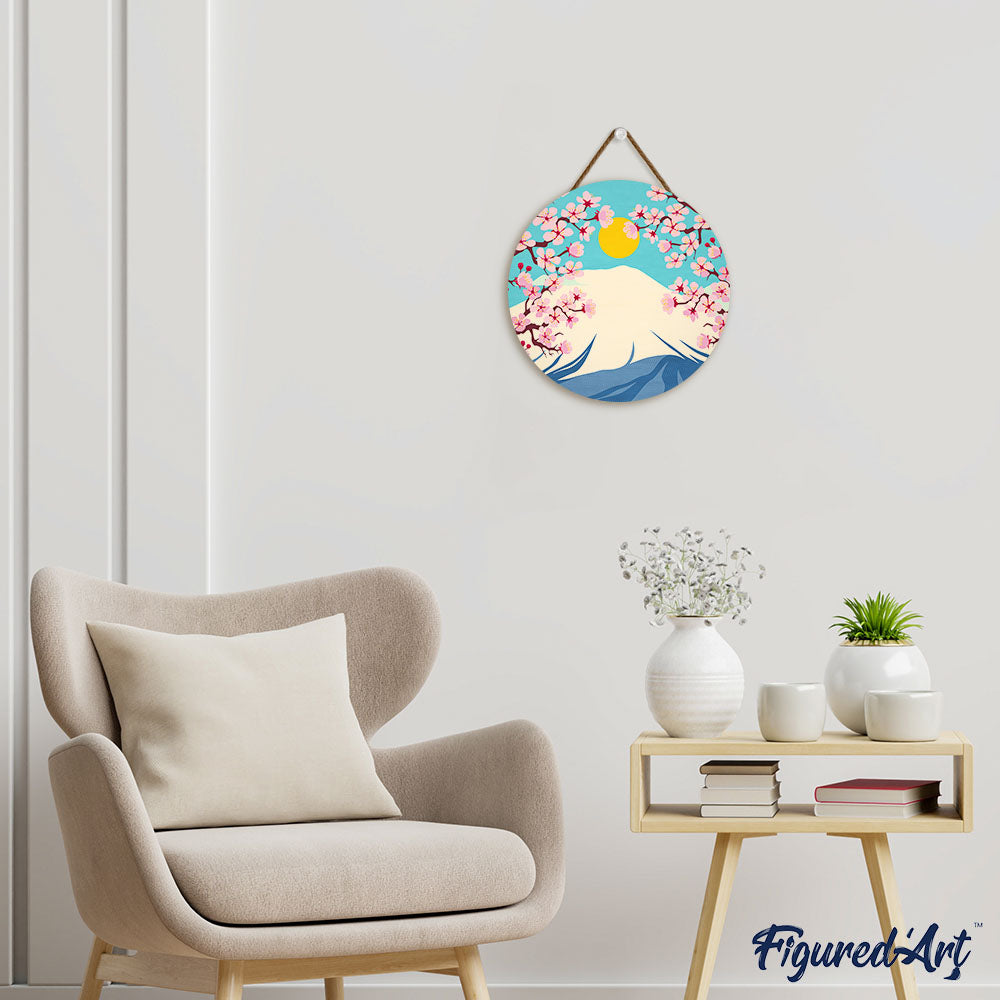 Malen nach Zahlen auf Holzscheibe – Der Berg Fuji