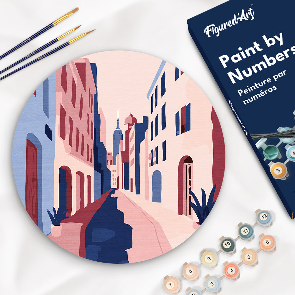 Malen nach Zahlen auf Holzscheibe – Gasse