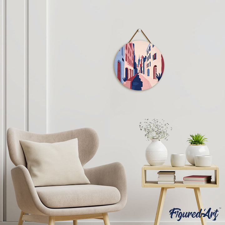 Malen nach Zahlen auf Holzscheibe – Gasse