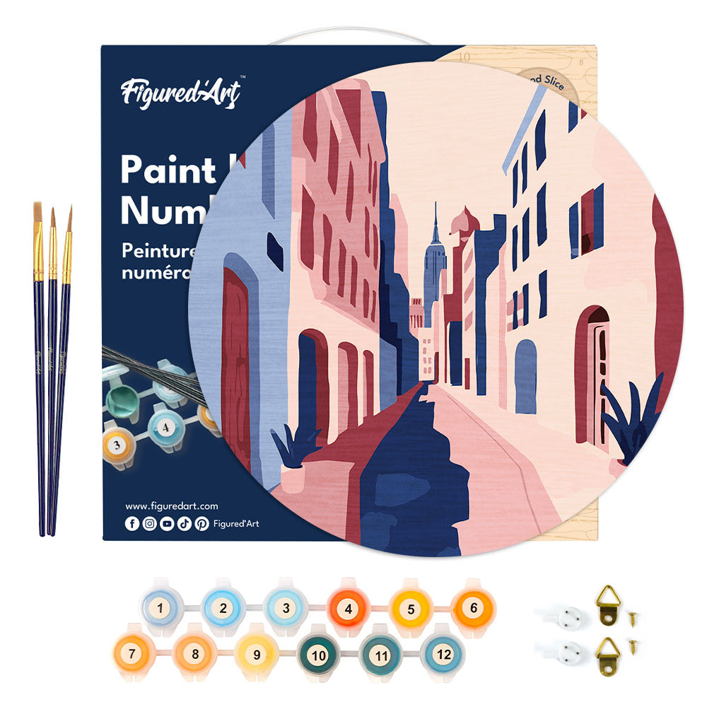 Malen nach Zahlen auf Holzscheibe – Gasse