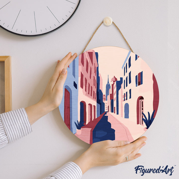 Malen nach Zahlen auf Holzscheibe – Gasse