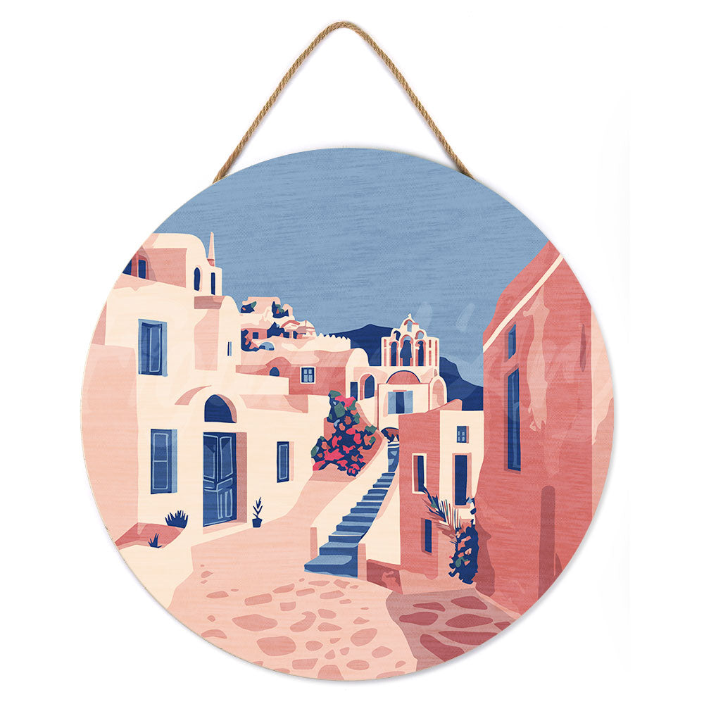 Malen nach Zahlen auf Holzscheibe – Santorin