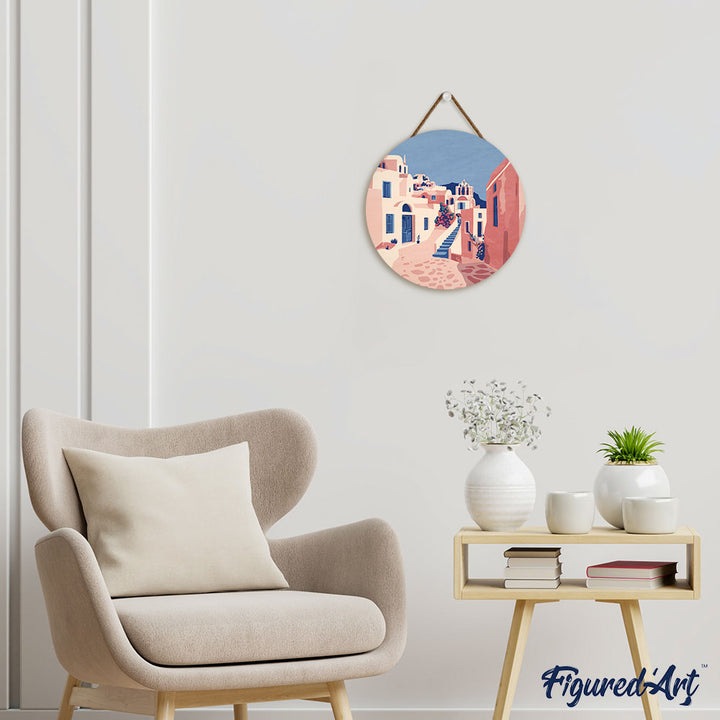 Malen nach Zahlen auf Holzscheibe – Santorin