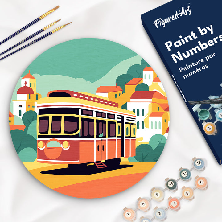 Malen nach Zahlen auf Holzscheibe – Lissabon