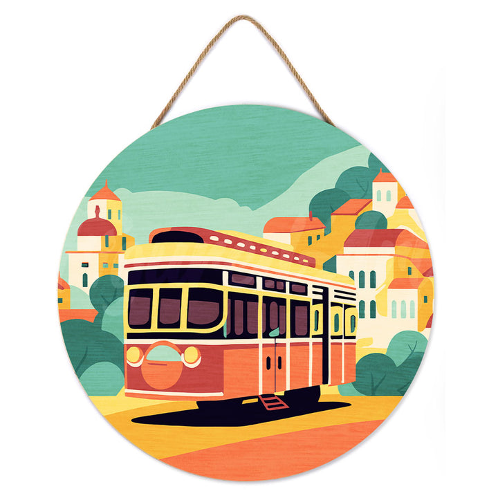 Malen nach Zahlen auf Holzscheibe – Lissabon