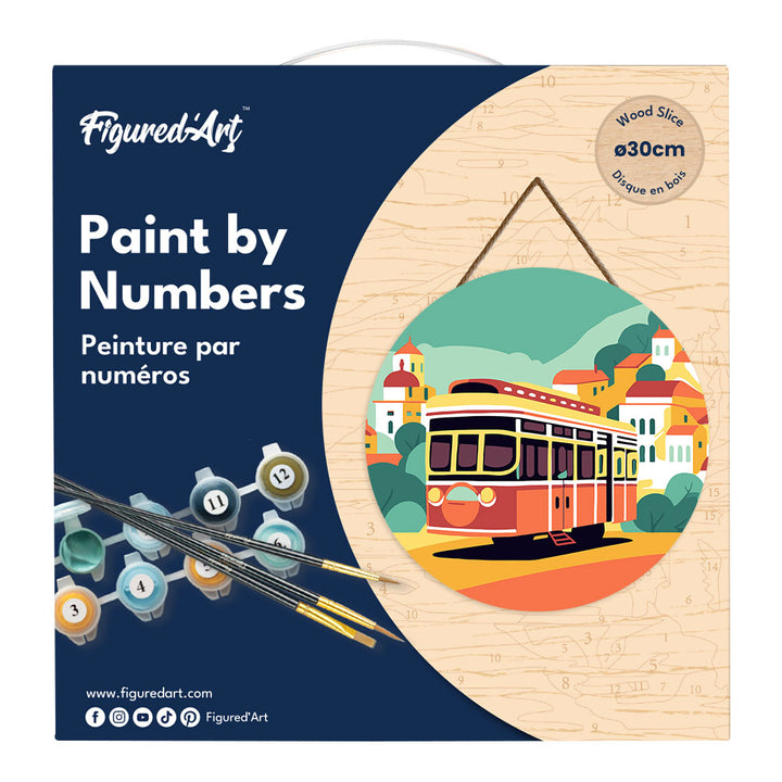 Malen nach Zahlen auf Holzscheibe – Lissabon