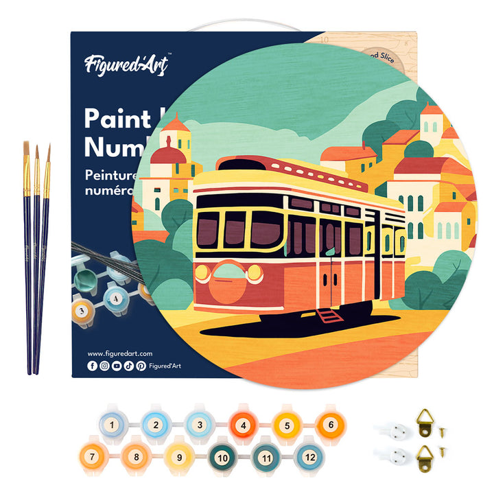 Malen nach Zahlen auf Holzscheibe – Lissabon