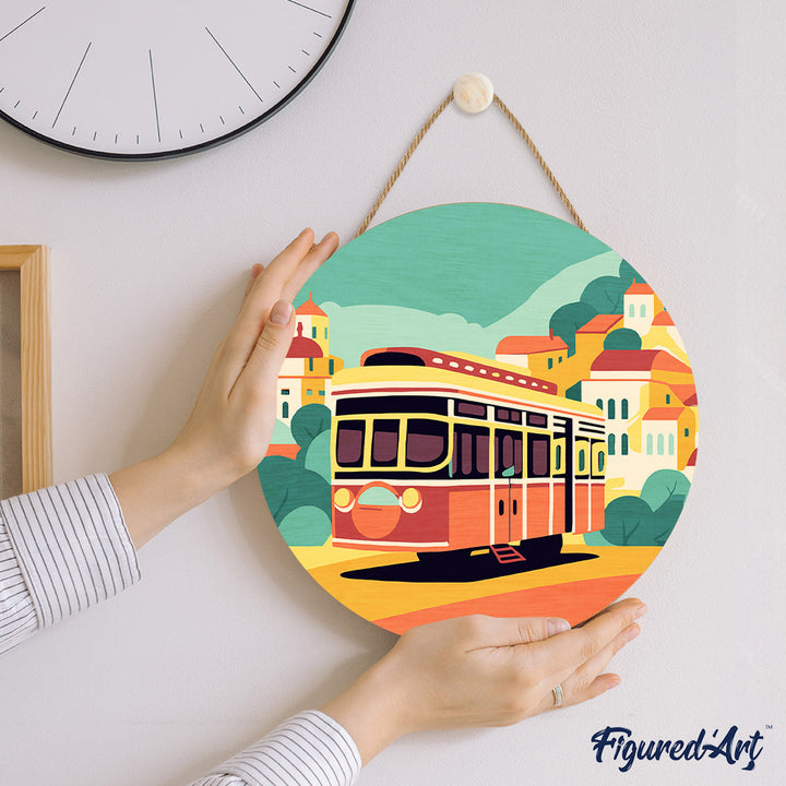 Malen nach Zahlen auf Holzscheibe – Lissabon