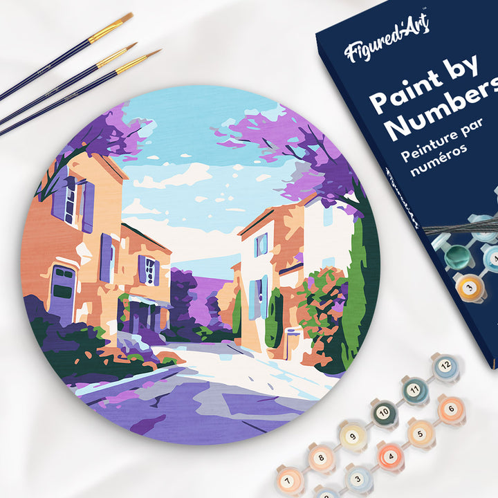 Malen nach Zahlen auf Holzscheibe – Frühling in der Provence